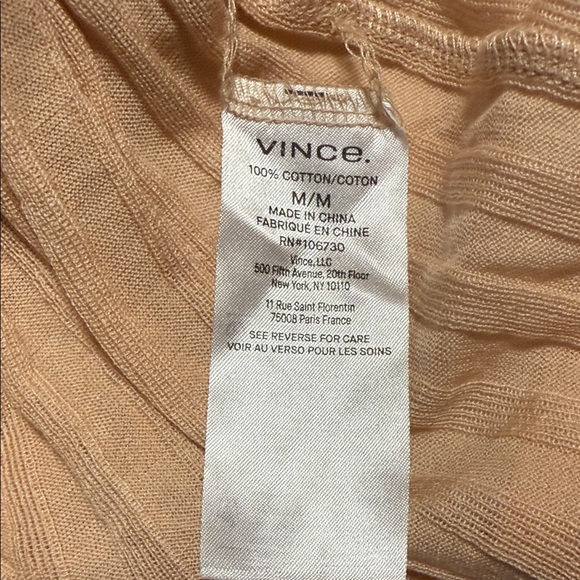 Vince Women’s Rib Cotton Long Sleeve Funnel Neck Sheer Top Color Tawny Peach NWT - Picture 8 of 14